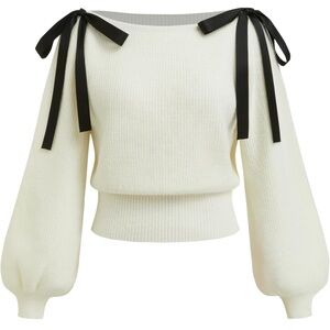Cider Cream Sweater with Black Ribbon Accents